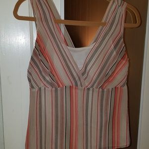 Loft sheer overlay stripe top coral peach cream